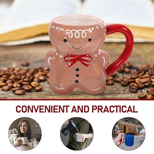 Abaodam Gingerbread Christmas Character Mug - Ceramic Gingerbread Man Coffee Cup for Hot Chocolate - Red/White thumbnail 6