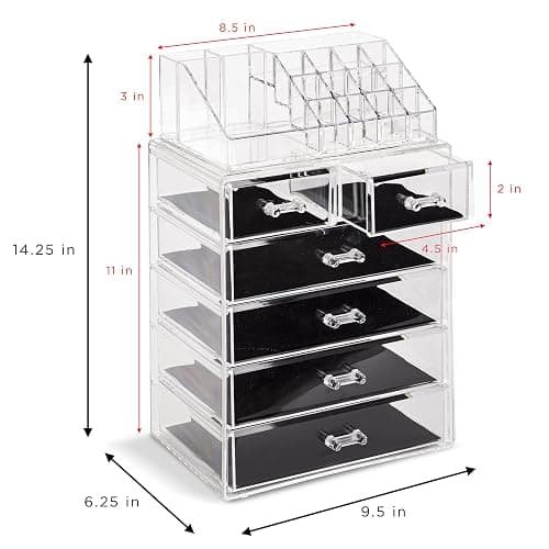Sorbus Acrylic Makeup Organizer Set, 6-Drawer Vanity & Countertop Cosmetic Storage with Small & Wide Compartments, Clear Makeup Storage for Brushes, Jewelry – Holiday Gift for Women & Teens thumbnail 3