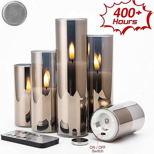 Eywamage 5 Pack Grey Glass Flameless Candles with Remote, Flickering Slim Tall LED Pillar Votive Candles Battery Included - Gray thumbnail 3