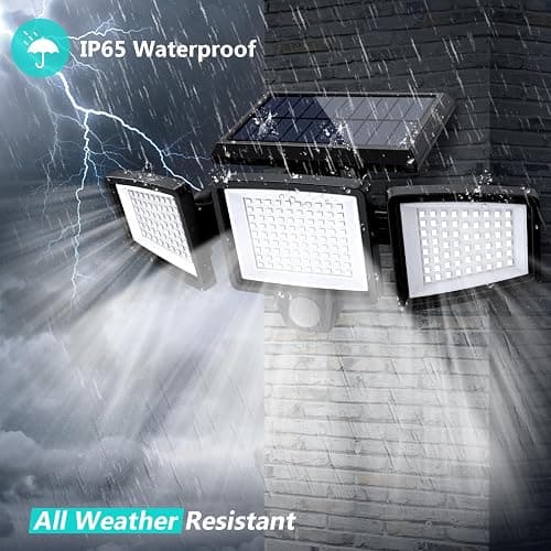 Tuffenough Solar Outdoor Lights 2500LM 210 LED Security Lights with Remote Control,3 Heads Motion Sensor Lights, IP65 Waterproof,270° Wide Angle Flood Wall Lights with 3 Modes(2 Packs) thumbnail 8