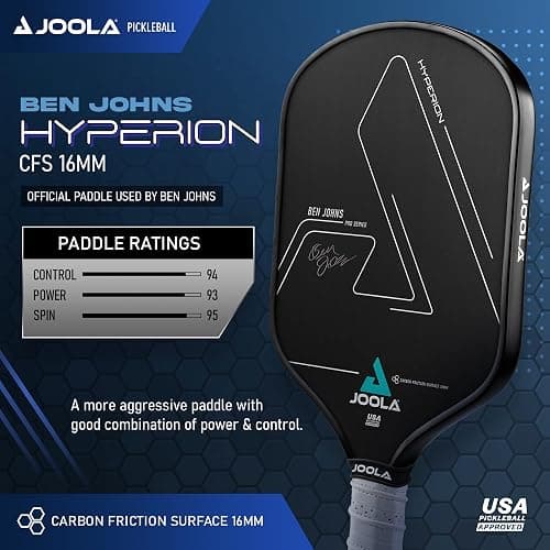 JOOLA Ben Johns Hyperion Pickleball Paddle - Select Raw Carbon Surface or Carbon Abrasion Surface for Increased Power and Spin - Elongated Grip Handle - Carbon Fiber Pickleball Paddle - USAP Approved thumbnail 2