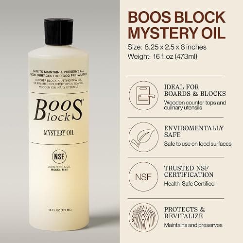 John Boos 3-Piece All-Natural Care & Maintenance Set - 16 oz Mystery Oil, 5 oz Board Cream & Round Applicator for Butcher Blocks, Cutting Boards, Wood Countertops, and Wooden Utensils thumbnail 5