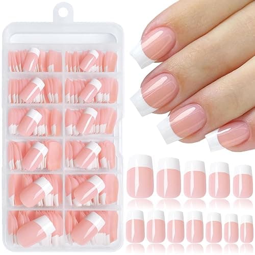 Lifextol 240pc French Tip Press on Nails Short Fake Nails & Adhesive Tab, False Acrylic Nail Press on Nails Square Nail Tips Artificial Glue on Nails Press ons Stick on Fingernail - Image 1