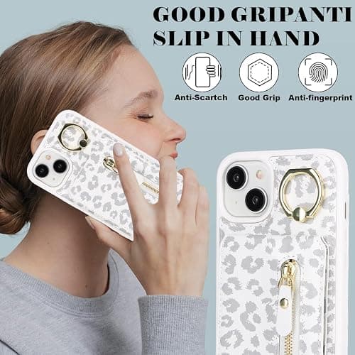 DEYHU for iPhone 13 Mini Phone case with Card Holder with Compatible magsafe Magnetic, Key Chain PU Leather Flip Kickstand Detachable 2-in-1 Wallet case for Apple13Mini Women Men-White Leopard thumbnail 6
