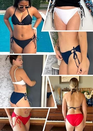 Zmart String Tie Side Bikini Bottoms - Women Full Coverage Swimsuit Bottom Mid Rise Mid Waist Swim Bathing Suit Bottom thumbnail 6
