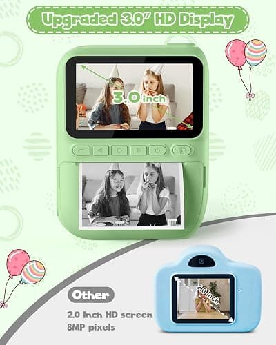 Kids Instant Print Camera, 3.0-inch HD Screen 32MP Photo Instant Digital Camera Christmas Birthday Gifts Toys for Children Girls Boys Age 3-12 - Green thumbnail 5