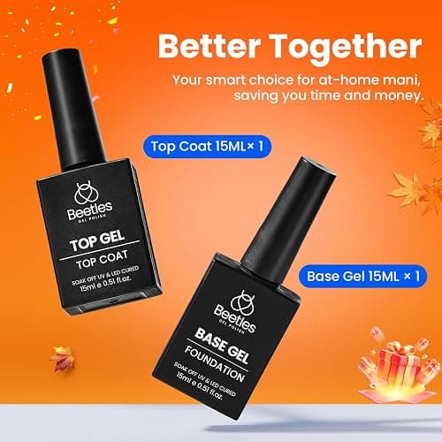 Beetles No Wipe Gel Top Coat and Base Coat Set for Gel Polish - 2Pcs 15ml Super Shiny and Long Lasting Soak Off UV/LED Lamp Needed, Halloween Nail Art Design Gift thumbnail 5