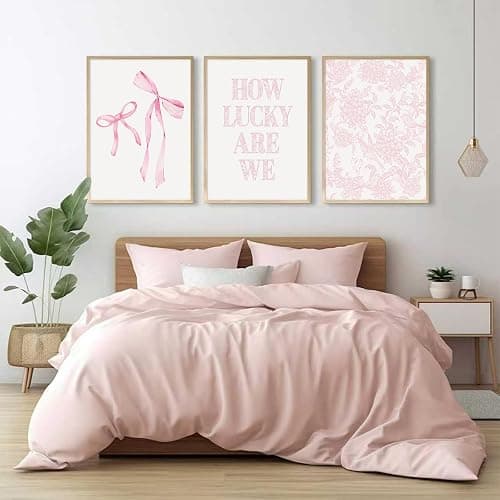 Pink Bow Floral Wall Art Preppy Aesthetic Canvas Wall Decor Trendy Coquette Posters Pink Bow Pictures Chinoiserie Flower Prints Painting for Girls Dorm College Apartment 12x16 Inch Unframed Set of 3 thumbnail 5