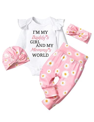 TyeSmo Infant Newborn Baby Girl Clothes Baby Girl Outfits For All Seasons Long Sleeve Snap Romper Pant Sets With Headband - Image 1