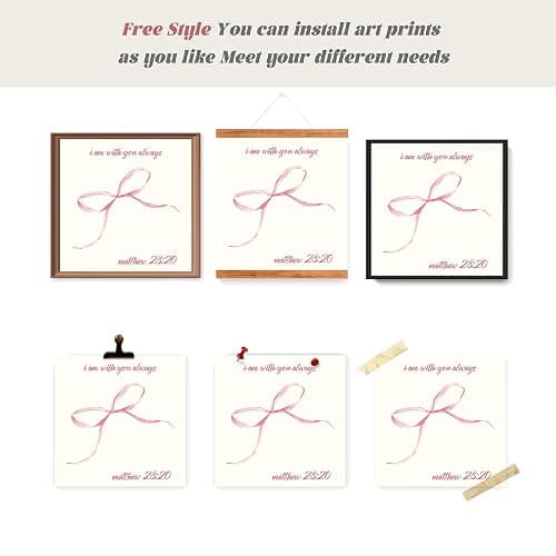 LARTSFRO Coquette Pink Bow Wall Art Decor Posters, Pink Bow Room Bedroom Bathroom Dorm Wall Art Decor Aesthetic for College Teen Girls Gifts, Inspirational Bible Verses Bow Wall Decor, 10x10 Inch Set of 4 Bow Pictures UNFRAMED thumbnail 4