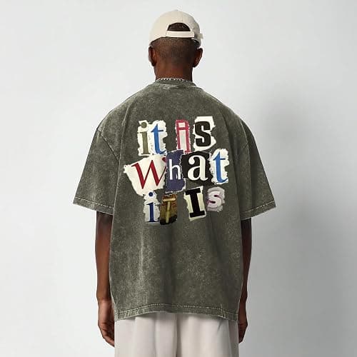 Zoemghc Men's Graphic Tees Funny Letter Print Vintage Oversize T Shirts Acid Wash Shirt Streetwear Rapper Casual Tee Top thumbnail 4