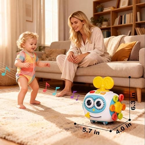 MoraBaby Robot Musical Busy Cube for Toddlers 1-3 Years Old | Montessori 6-in-1 Activity Toys for 1+ Years Old, Lights & Sounds, Wheels for Tummy Time & Crawling, Baby Boy & Girl Gifts thumbnail 3