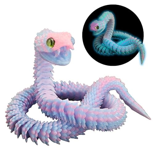 Dpcirk 35.5in Oversized 3D Printed Snake Model with Movable Teeth(Rainbow) | and flexible joints, reptile animal figurine, boy toys age 6-8,Articulated Fidget Toy - Image 1