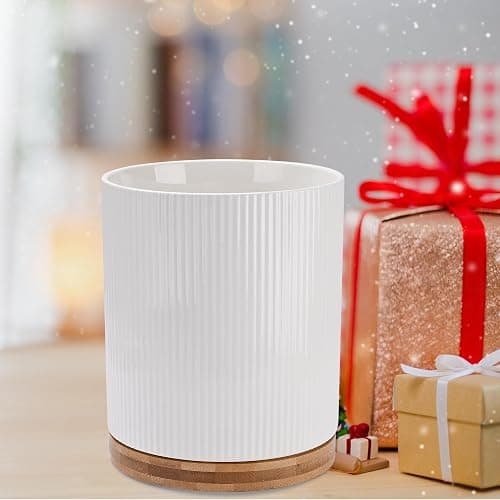 QUELIEN 360° Rotating Kitchen Utensil Holder for Countertop, Large Ceramic Utensil Crock Organizer with Non-Scratch Cork Base, Farmhouse White Cookware Storage Jar, Ideal Housewarming Gift thumbnail 5