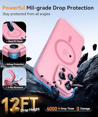CANSHN Magnetic for iPhone 15 Plus Case, Upgraded [Full Camera Protection] [Compatible with Magsafe] [Translucent Matte] Shockproof Protective Phone Case for iPhone 15 Plus 6.7" - Pink - Pink thumbnail 7