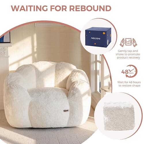 MAXYOYO Bean Bag Chair for Adults, Floral Shaped Bean Bag Sofa, Ultra Soft Faux Fur Floor Sofa, Large Reading Chair for Living Room Bedroom, Beige, Single thumbnail 8