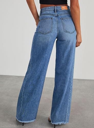 Sidefeel Women's Wide Leg Jeans High Waisted Strechy Raw Hem Zimbaplatinum Denim Pants thumbnail 2