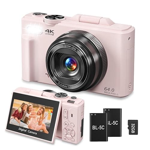 4K Digital Camera for Photography, 64MP Vlogging Camera for YouTube, WiFi Vlog Cameras with 18X Digital Zoom, 3'' Flip Screen and 32GB TF Card, Pink - Image 1