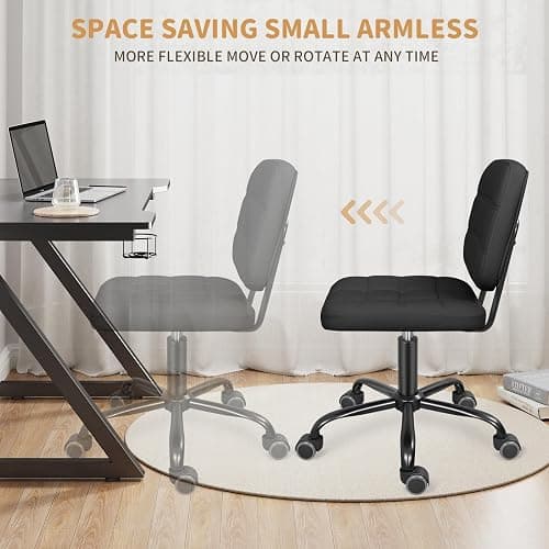 ERGOSEAT Armless Home Office Desk Chair with Wheels, Modern Ergonomic Drafting Rolling Chair with 360° Swivel Wheels,Height Adjustable Computer Task Chairs for Small Space, Black thumbnail 5