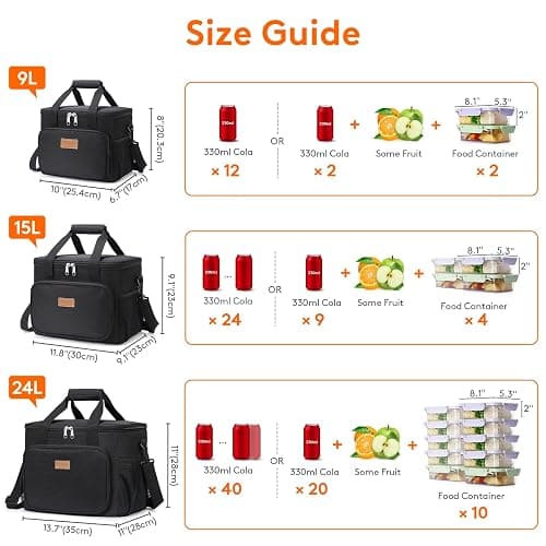 Lifewit Medium Lunch Bag, Insulated Lunch Box, Soft Cooler Cooling Tote for Adult Men Women, Black 12-Can (9L) thumbnail 5