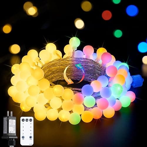 JMEXSUSS Globe String Lights Indoor, Color Changing Christmas Lights Plug in, Warm White & Multicolor String Light with Remote for Bedroom Room Tree Party Christmas Decor - Image 1