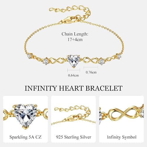 G&GEMSJEW Infinity Heart Birthstone Bracelets for Women, 925 Sterling Silver Women Charm Link Bracelet Adjustable, Birthday Anniversary Christmas Jewelry Gifts for Women Wife Mom Girlfriend Her thumbnail 4