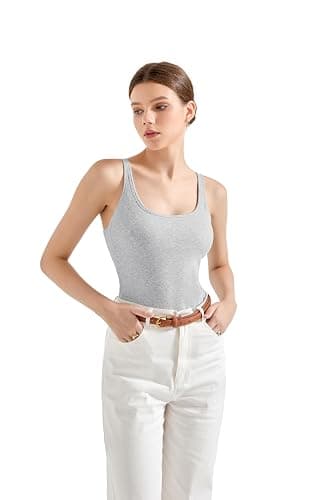 SUUKSESS Women Padded Cotton Ribbed Tank Tops Casual Summer Going Out Sleeveless Scoop Neck Basic Cami Tops thumbnail 4