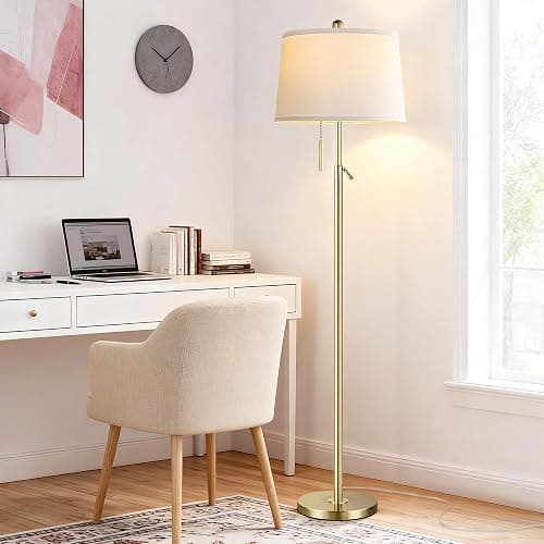 Gold Floor Lamp for Living Room, Modern Standing Lamp 55-67" Height Adjustable Brass Tall Floor Lamp with Pull Chain Switch and 3 CCT LED Blub for Living Room, Bedroom, Office & Corner Reading thumbnail 7