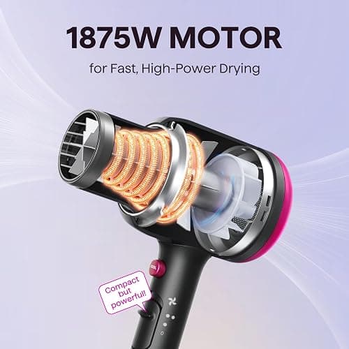 Wavytalk Hair Dryer with Diffuser, Blown Away Ionic Hair Dryer for Curly Hair with Comb, 1875W Fast Drying Blow Dryer with Ceramic Technology, 3 Attachments for All Hair Types, Light and Quiet, Black thumbnail 4