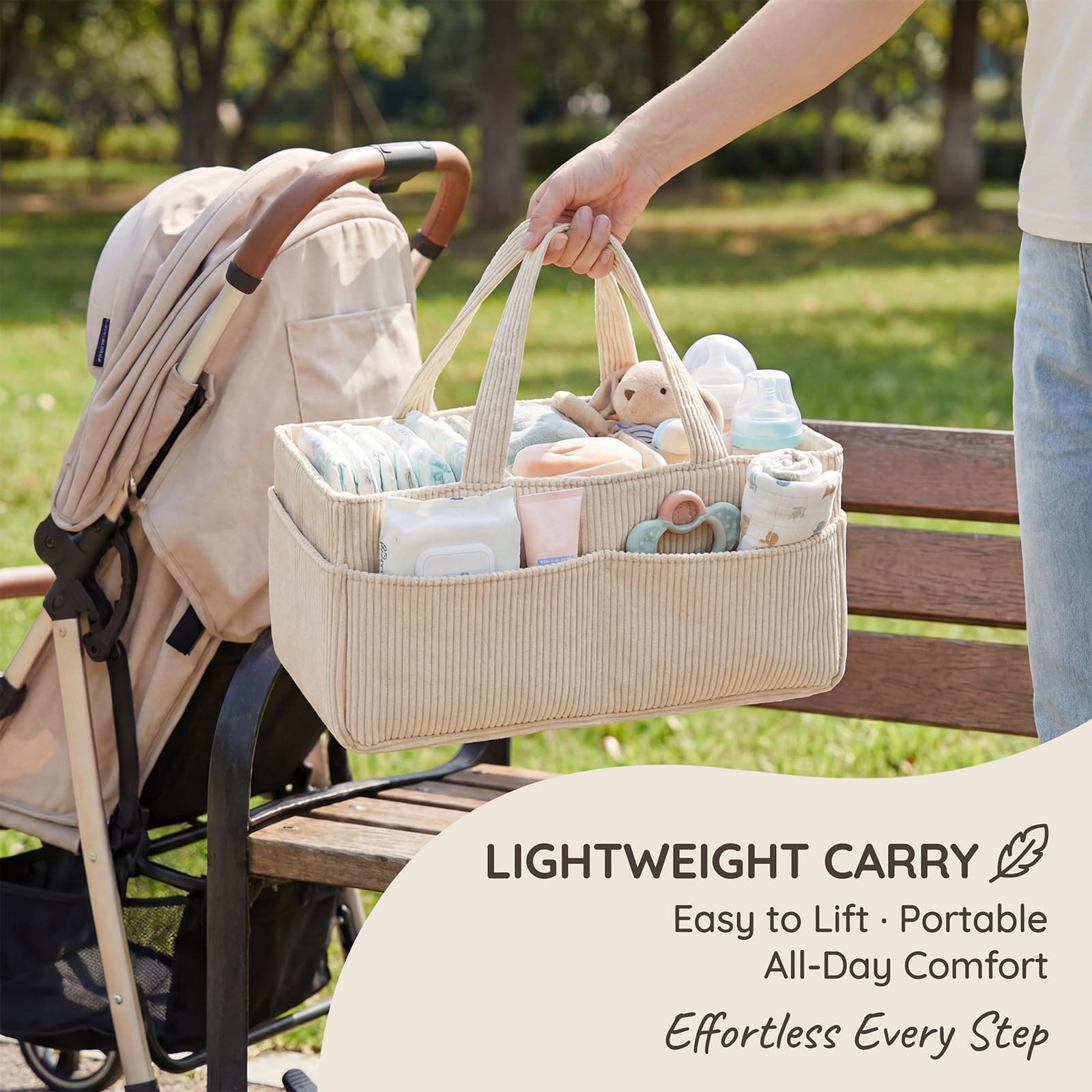 4Pcs Baby Nappy Caddy Organiser Portable Corduroy Diaper Caddy Storage Basket with Handle for Newborn Essentials, Baby Shower and Diaper Station Sand (Beige, 4Pack) thumbnail 7