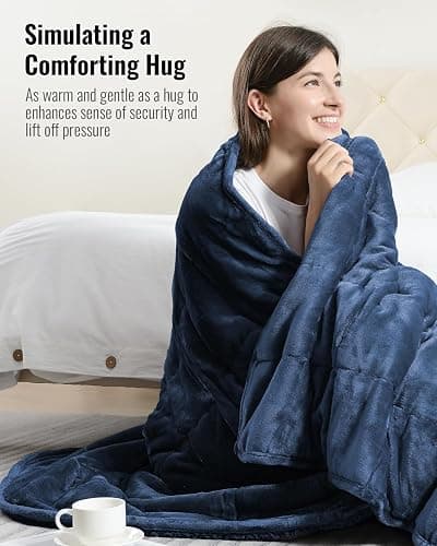 Sivio Weighted Blanket for Adult, 15lbs Sherpa Fleece Heavy Blanket Warm and Cozy Fluffy Throw, 60x80 Inch, Navy Blue thumbnail 5