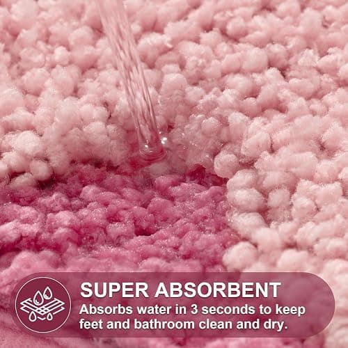 ORTIGIA Small Pink Scalloped Bath Mat, Cute Plush Microfiber Scallop Bathroom Rugs Non Slip Washable Quick Dry Absorbent, Bathmat Carpet for Shower Stall Vanities Kitchen Floor Entrance, 17x24 thumbnail 5