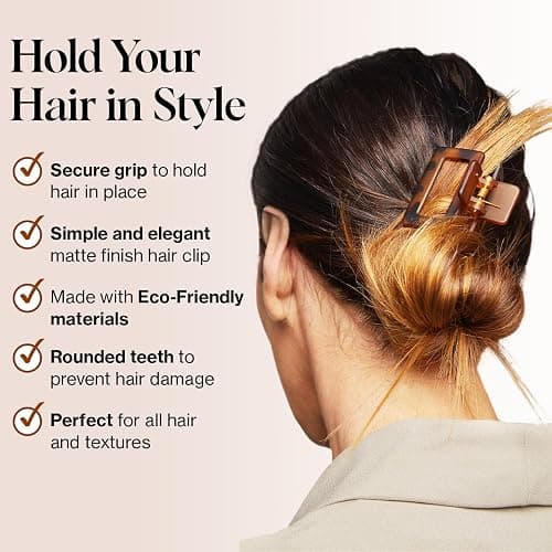 Kitsch Assorted Hair Clips for Women - Strong Hold Open Shaped Hair Claw Clips for Girls, Flat Claw Clip - Matte Finish, Durable Plastic | Ideal Gifts for Women - Black & Tortoise, 3 Pcs thumbnail 5