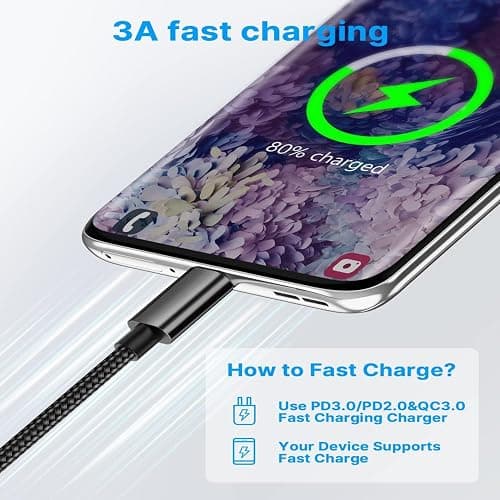 MOBISTAR USB C Charger Cable 1M, Type C Fast Charging Cable 3A Nylon Braided Lead Compatible with Samsung Galaxy S23/S22/S21/A54, MacBook, Huawei, Google Pixel, Sony Xperia (RoseGold, 1M) thumbnail 2