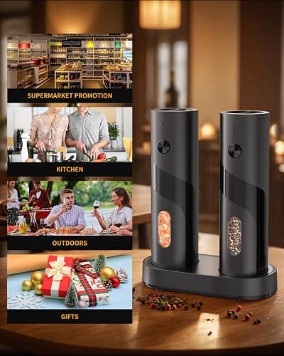CIRCLE JOY Electric Rechargeable Salt and Pepper Grinder Set Top-Refill Automatic Pepper Mill Grinder with Charging Base, Adjustable Coarseness, Easy Filling Larger Capacity with Led for Home Kitchen thumbnail 8