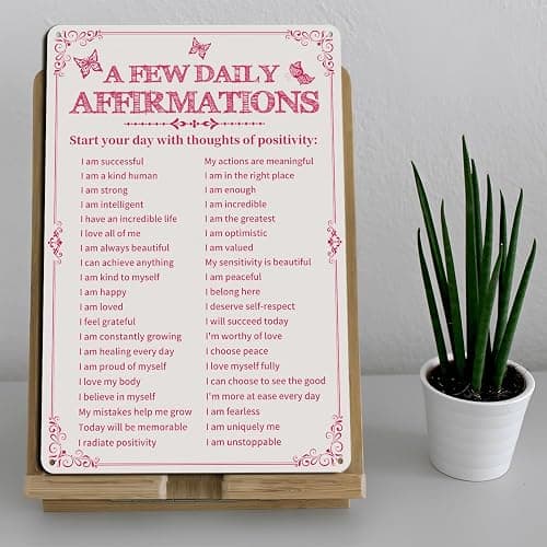 Azppan Room Decor Aesthetic A Few Daily Affirmations Motivational Wall Art Tin Metal Sign Pink Butterfly Wall Home Coffee Room Office Decor Gifts 8X12 Inches thumbnail 6