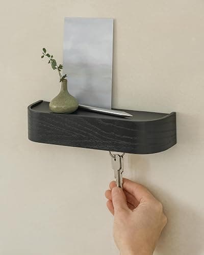 Kazai. Key Holder 'Toke' | Minimalist Key Hook Design from Berlin | Modern Key Holder Wall Mount with Wooden Shelf | Key Rack for Wall as Entryway Organizer | Oak, Black thumbnail 5