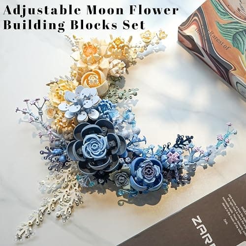 Loyratche Blue Moon Flower Building Set, Botanical Collection Crescent-Shaped Artificial Flowers Building Blocks Kit Compatible with Lego for Adults Home Décor Wall Art Decoration thumbnail 2
