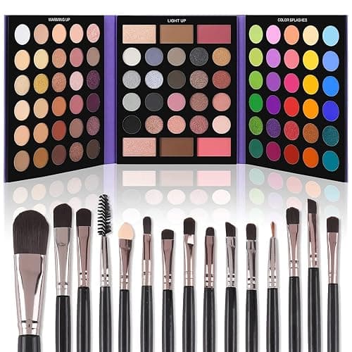 UCANBE Eyeshadow Palette with 15Pcs Brushes Makeup Set, Pigmented 86 Colors Make Up Sets Valentine's Day Gift, Matte Shimmer Glitter Eye Shadow Pallet Highlighter Contour Blush Powder Brush Beauty Kit - Image 1