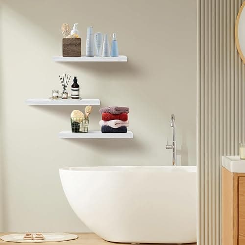 Upassion White Floating Shelves for Wall Set of 3, 16" White Shelves for Home Decor, Frame Display Wall Mounted Floating Shelf for Living Room, Bedroom, Bathroom, Kitchen thumbnail 6