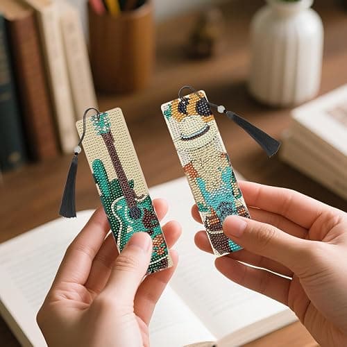 INCOK Western Diamond Art Bookmarks - 4 Pcs DIY Diamond Painting Bookmarks Kits with Tassel Guitar Cow Shoots Art Craft Birthday Festival Gift for Beginner Reading Lover thumbnail 3
