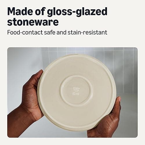 Amazon Basics Glazed Stoneware Dinnerware, 12-Piece Set, 4 Full Place Settings, Dishwasher-Safe, Ivory thumbnail 4