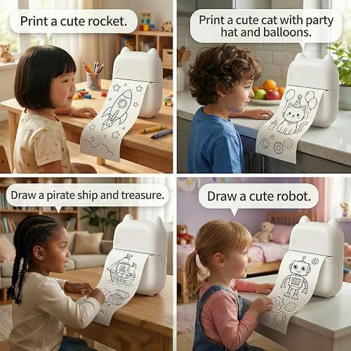 Bolumka AI Voice Sticker Printer, Portable Voice Controlled Mini Printer, Inkless Thermal Sticker Maker for Home Office Study Notes & Label DIY (1 Roll Sticker Paper Included) thumbnail 3