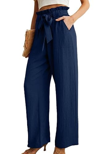 IWOLLENCE Women's Wide Leg Pants with Pockets High Waist Adjustable Knot Loose Casual Trousers Business Work Casual Pants thumbnail 2