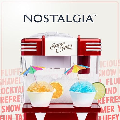 Nostalgia Snow Cone Shaved Ice Machine - Retro Table-Top Slushie Machine Makes 20 Icy Treats - Includes 2 Reusable Plastic Cups & Ice Scoop - Retro Red - Tabletop - Red thumbnail 5