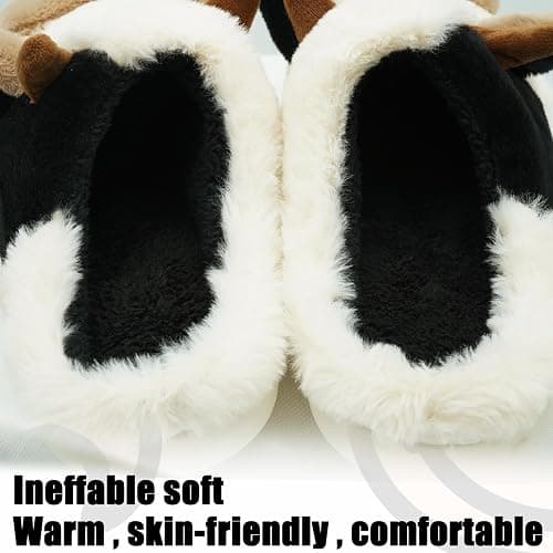 Nackiy Cow Slippers for Women & Men, Cute Animal Fuzzy Slides, Soft Cotton Plush Indoor Outdoor Shoes for Bedroom Living Room House thumbnail 5