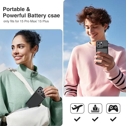 GIN FOXI Battery Case for iPhone 15 Pro Max/15 Plus, 15W Fast Charging Battery Charger Case Rechargeable Real 8000mAh Ultra-Slim Anti-Fall Protection Extended Charger for iPhone 15ProMax&15Plus(6.7") - for iPhone 15 pro max/plus - Black thumbnail 7