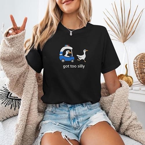 Migxsaf Got Too Silly Goose T Shirt Funny Cute Shirts for Women Ducks Car Printed Graphic Tees Short Sleeve Summer thumbnail 6