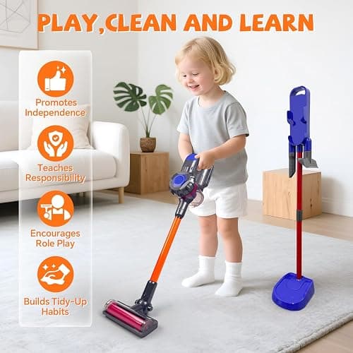 BAYMI Kids Vacuum Cleaner that Really Works - 3-in-1 Toddler Working Vacuum Toy with Real Suction, Montessori Pretend Cleaning Toy Set for Boys & Girls Ages 3+ (Purple) thumbnail 5