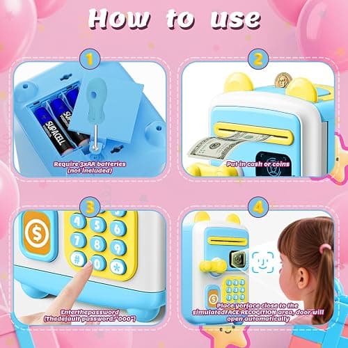 【Upgraded】 Piggy Bank, Face ID Password Unlocking Electronic Kids Bank ATM Security Unlocking Cash Coin Bank Toys Gifts for Kids, Coin Bank for 3 4 5 6 7 8 9 10 11 12 Year Old Boys Girls Blue thumbnail 3
